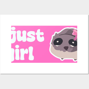 I'm just a girl pink, funny sad hamster meme stickers Posters and Art
